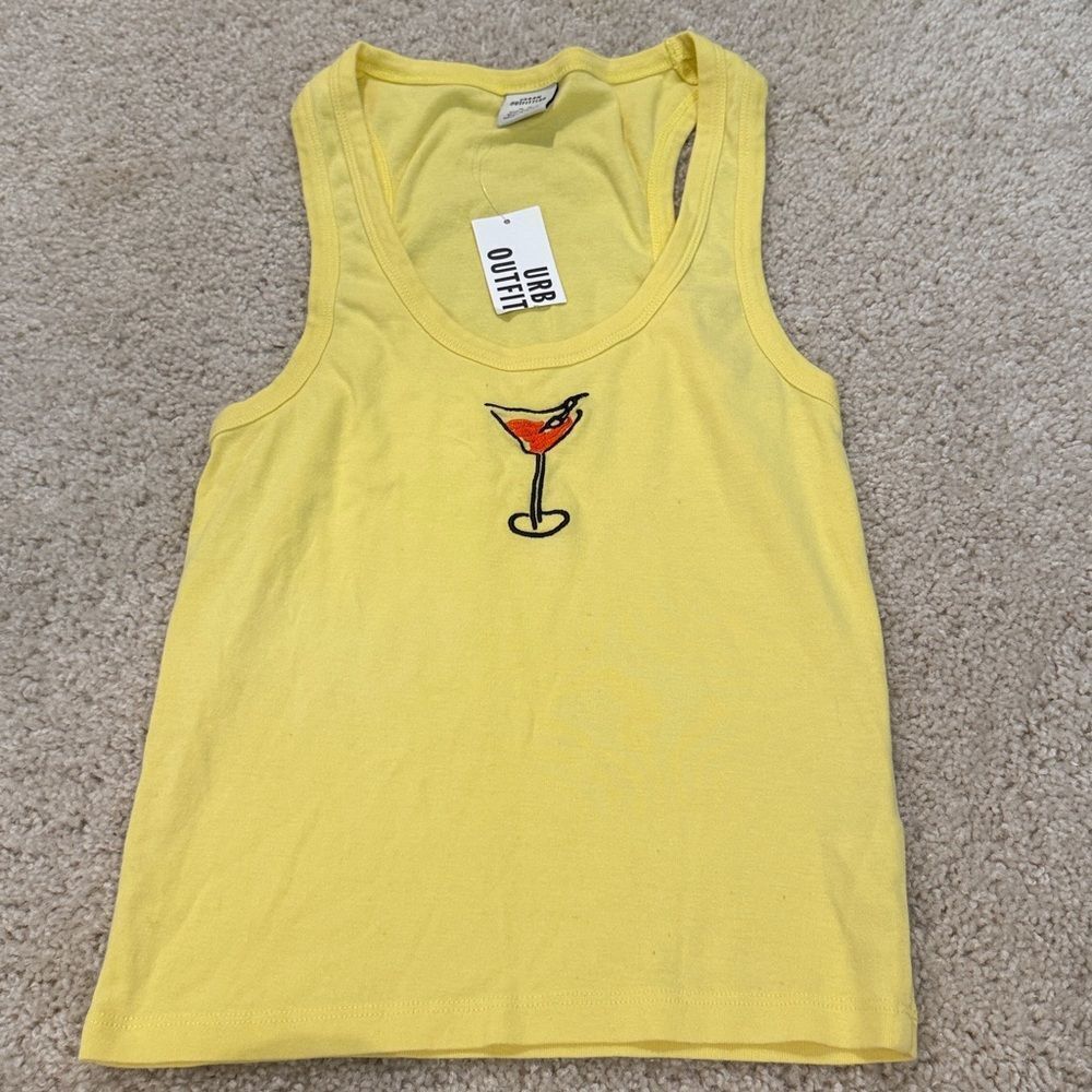 NWT Urban Outfitters Yellow Martini Embroidered Tank - Picture 4 of 5